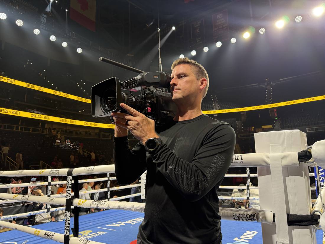 Brian Hall — Unscripted Films founder, shooting ringside at live boxing event